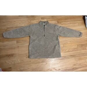 Sea Island Mens Pullover Fleece Quarter Zip Sweater Tan Medium Made USA
